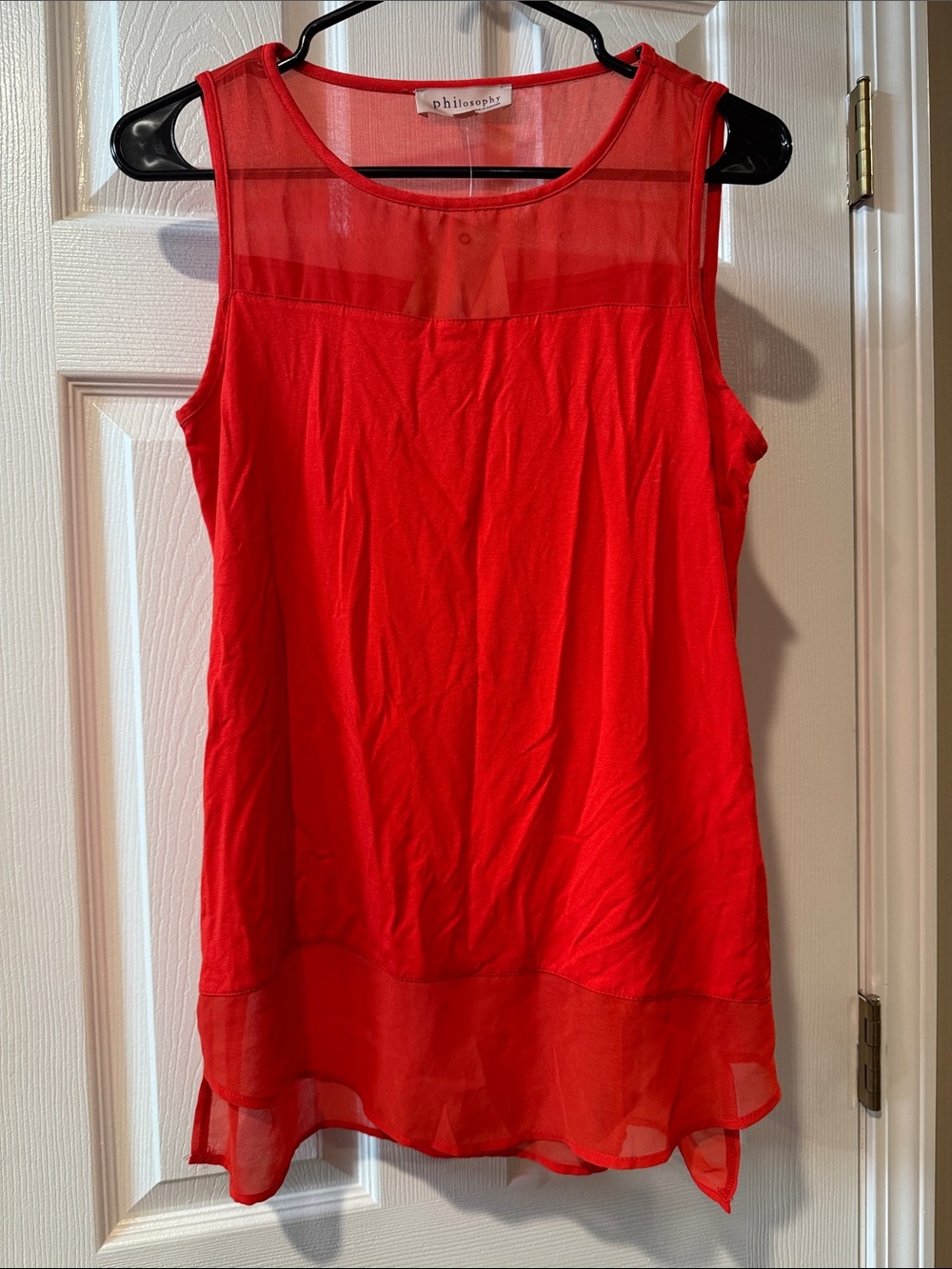 NWT Philosophy Red Sleeveless Sheer-Trim Tank Top